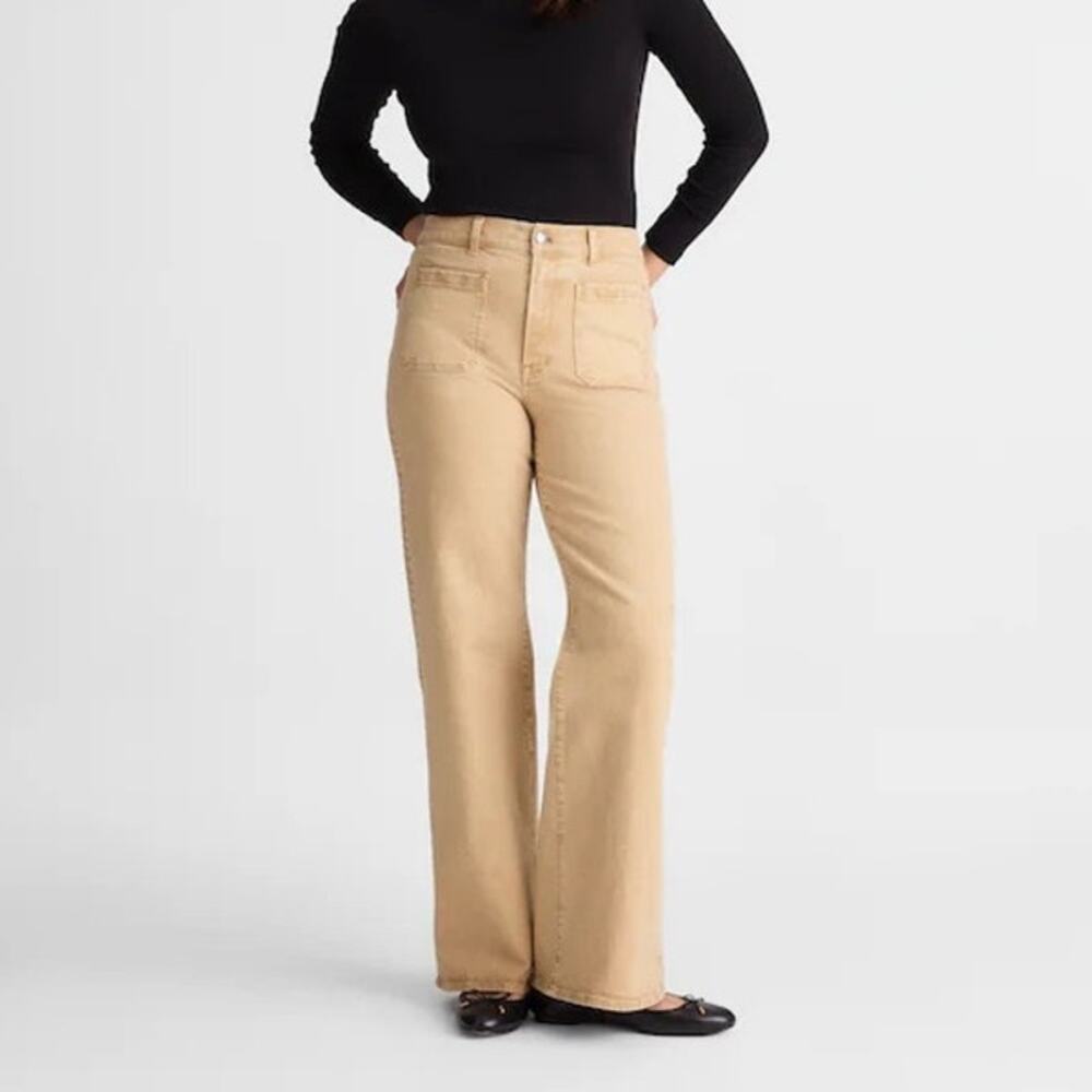 Madewell The Emmy Wide Leg Patch Pocket Pant Fawn Comfort Stretch Size 27 NWT